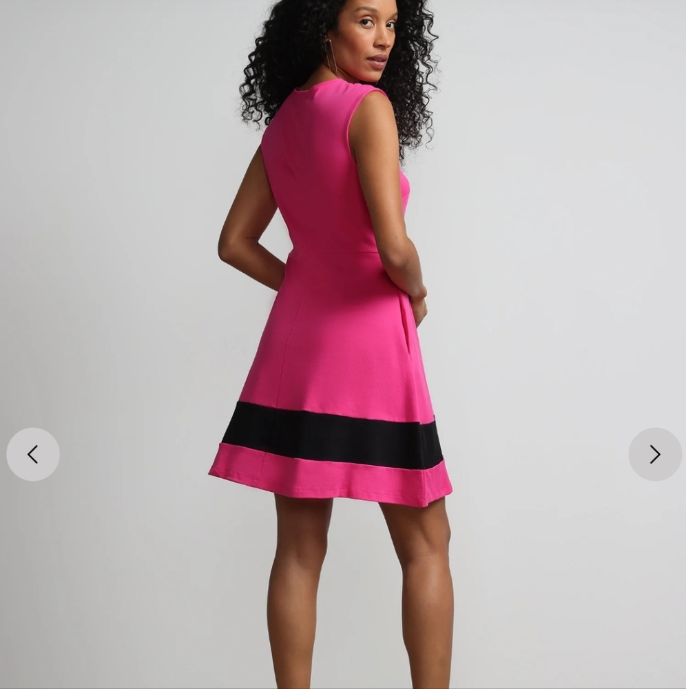 NWT NY & C Contrast Stripe Shoulder-Button Flare Pink and Black Sleeveless Dress - Picture 4 of 8